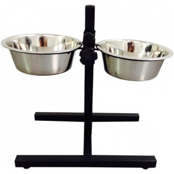 Comedouro e Bebedouro Duplo Inox Ajustável - 2 Litros